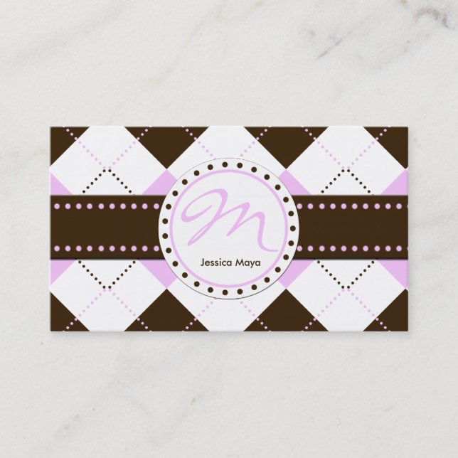 Preppy Pink and Brown Chequered Patterns Business Card (Front)