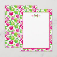 Preppy Pink and Green Apples Monogram