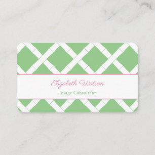 Preppy Pink And Green Bamboo Trellis Business Card