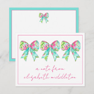 Preppy Pink and Green Bows Personalised Card