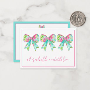 Preppy Pink and Green Bows Personalised Card