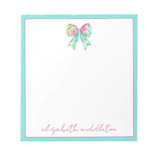 Preppy Pink and Green Bows Personalised Notepad