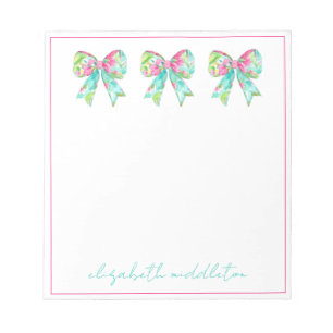 Preppy Pink and Green Bows Personalised Notepad