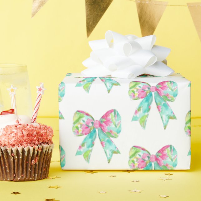 Preppy Pink and Green Bows Wrapping Paper (Birthday Party)
