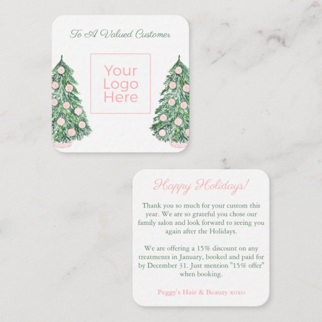 Preppy Pink And Green Business Logo Happy Holidays Card (Front/Back)