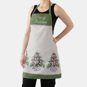Preppy Pink and Green Chinoiserie Christmas Tree Apron