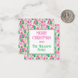 Preppy Pink and Green Christmas Trees Personalised Card