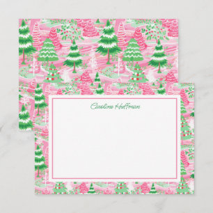 Preppy Pink and Green Christmas Trees Personalised Thank You Card