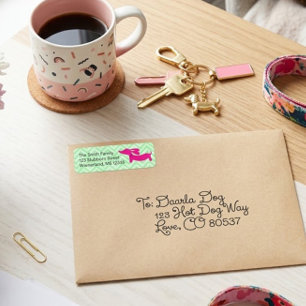 Preppy Pink and Green Dachshund Address Lables Lab