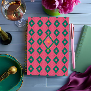 Preppy Pink and Green Diamond Motif Monogrammed Planner