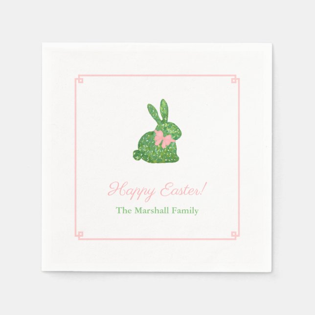 Preppy Pink And Green Easter Bunny Brunch Party Napkin (Front)