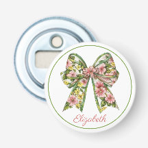 Preppy Pink and Green Floral Bow Personalised