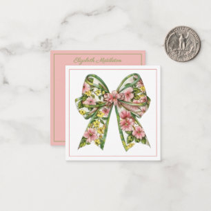 Preppy Pink and Green Floral Bow Personalized Card