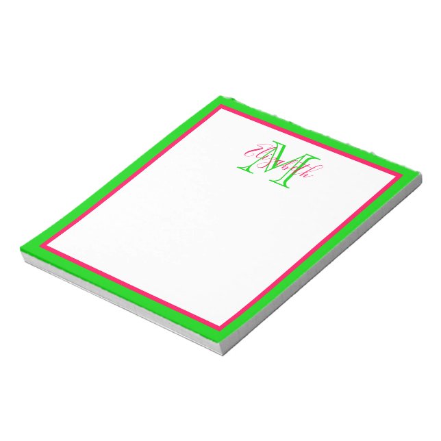 Preppy Pink and Green Monogram Notepad (Rotated)