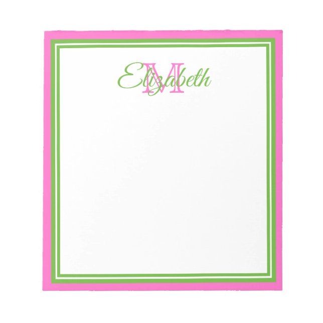 Preppy Pink and Green Monogram Notepad (Front)