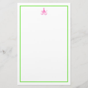 Preppy Pink and Green Octopus Stationery