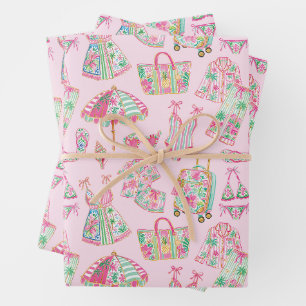 Preppy Pink and Green Palm Beach Chic Style Wrapping Paper Sheet