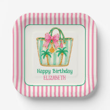 Preppy Pink and Green Palm Beach Tote Bag