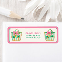 Preppy Pink and Green Palm Beach Tote Bags