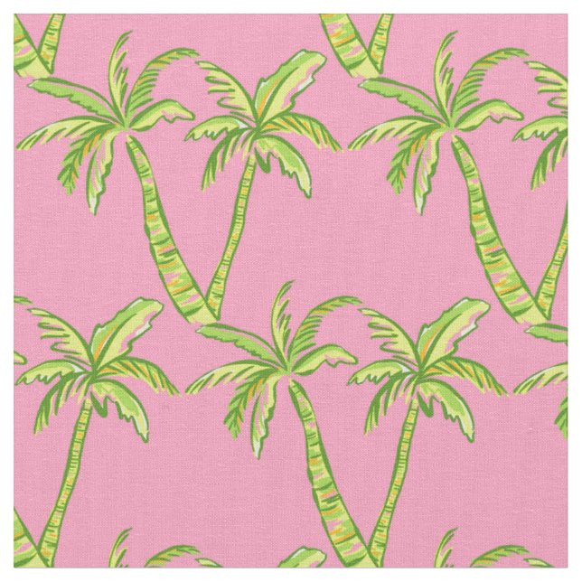 Preppy Pink and Green Palm Tree fabric (Close Up)