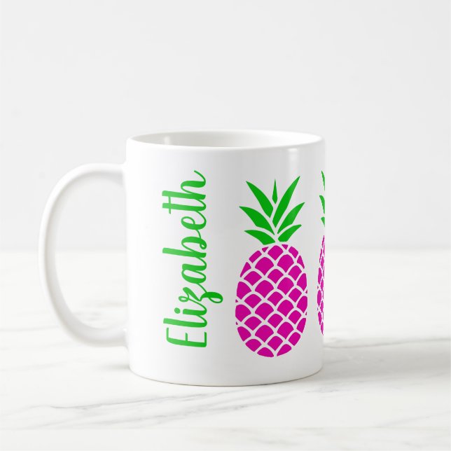 Preppy Pink and Green Pineapples Personalised Coffee Mug (Left)