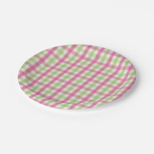 Preppy Pink and Green Plaid Paper Plate