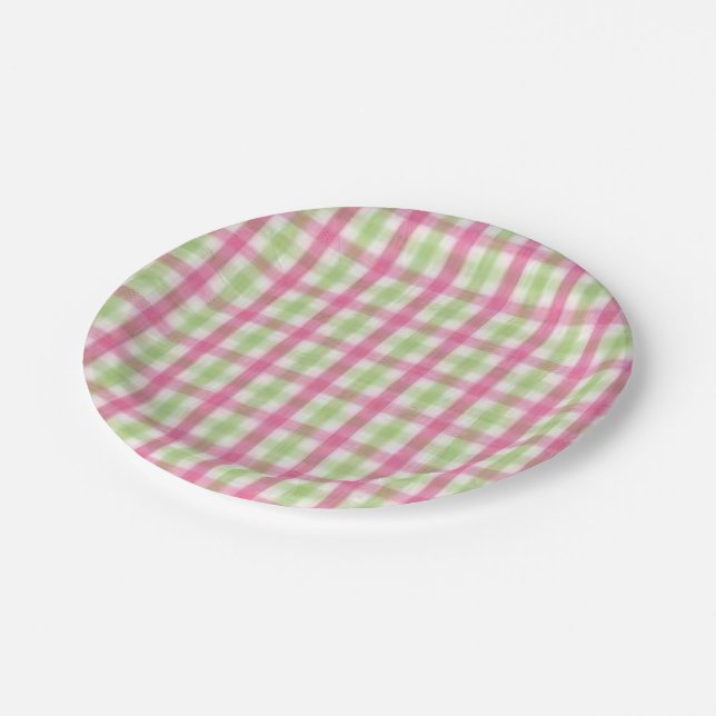 Preppy Pink and Green Plaid Paper Plate (Angled)