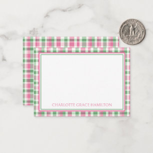 Preppy Pink and Green Plaid Personalised Card