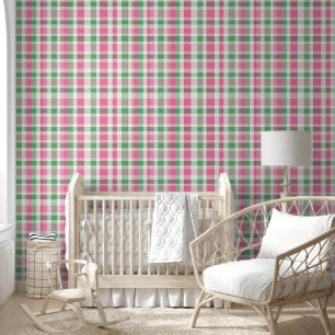 Preppy Pink and Green Plaid Wallpaper