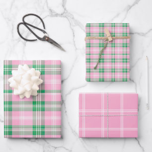 Preppy Pink and Green Plaid Wrapping Paper Sheet