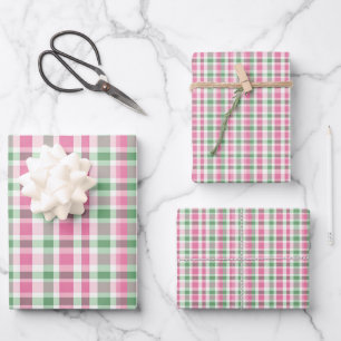 Preppy Pink and Green Plaid Wrapping Paper Sheet