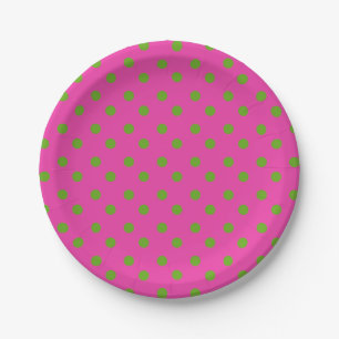 Preppy Pink and Green Polka Dots Paper Plate
