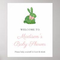 Preppy Pink And Green Rabbit Baby Shower Welcome