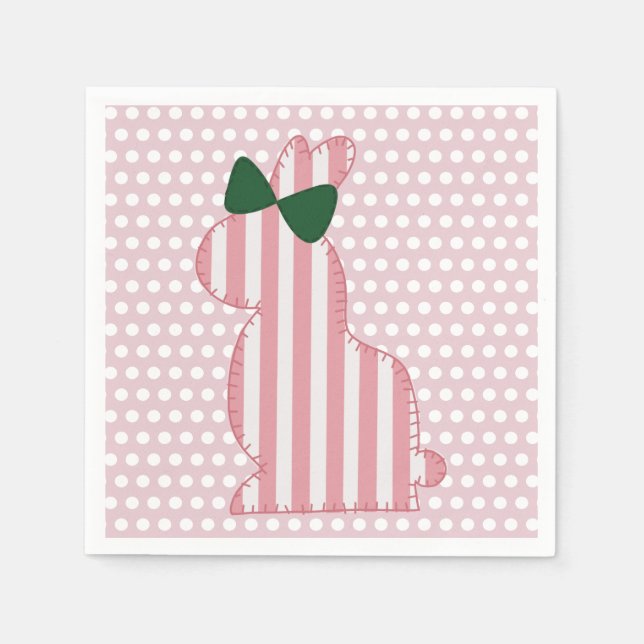 Preppy Pink and Green Spring Bunny Napkin (Front)