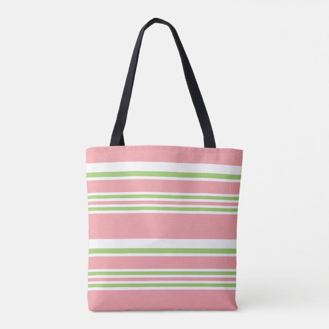 Preppy Pink and Green Striped Tote Bag (Back)