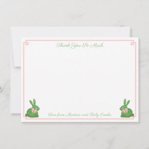 Preppy Pink And Green Topiary Rabbit Baby Shower Thank You Card