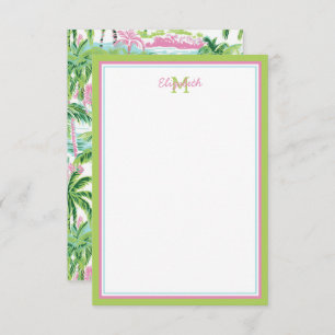 Preppy Pink and Green Tropical Palm Tree Card