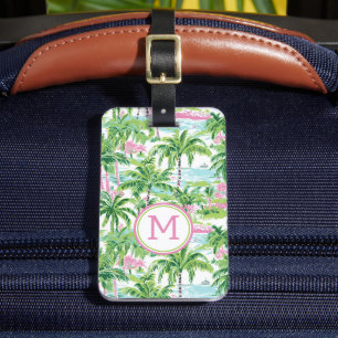 Preppy Pink and Green Tropical Palm Tree Luggage Tag