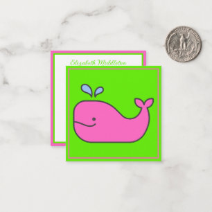 Preppy Pink and Green Whale Personalized Card