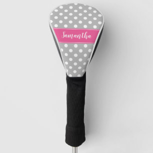 Preppy Pink and Grey Polka Dots Personalised Golf Head Cover