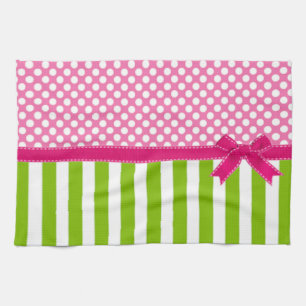 Preppy Pink and  Lime Green Striped Tea Towel