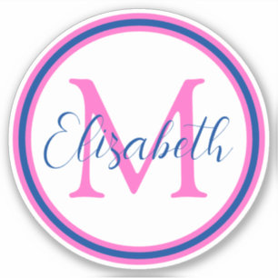 Preppy Pink and Navy Blue Monogram