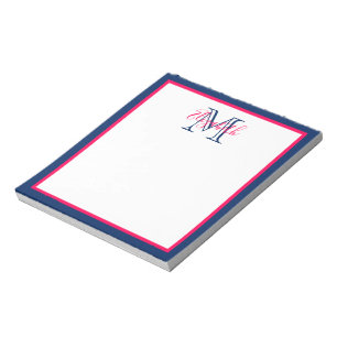 Preppy Pink and Navy Blue Monogram Notepad
