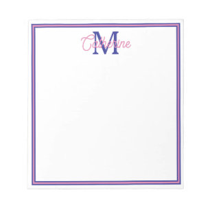 Preppy Pink and Navy Blue Simple Monogram Notepad