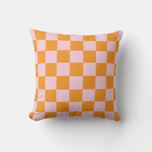 Preppy pink and orange chequered pattern cushion