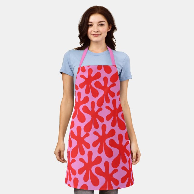 Preppy Pink and Red Amoeba Contemporary Pattern Apron (Worn)