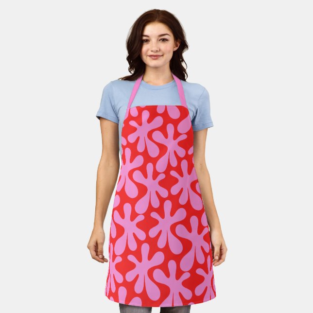 Preppy Pink and Red Amoeba Contemporary Pattern Apron (Worn)