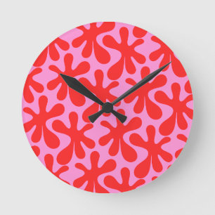 Preppy Pink and Red Amoeba Contemporary Pattern Round Clock