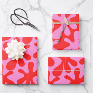 Preppy Pink and Red Amoeba Contemporary Pattern Wrapping Paper Sheet