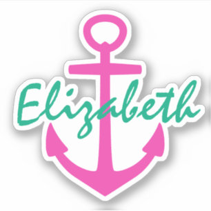 Preppy Pink and Teal Nautical Anchor Personalised